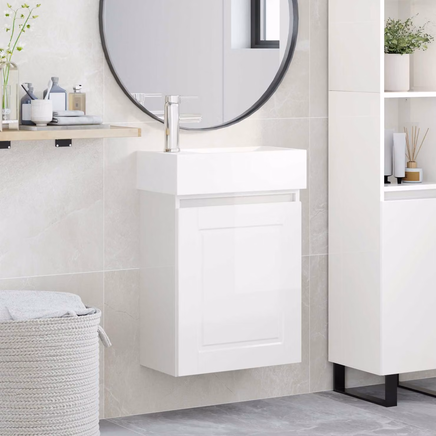 Mobile bagno vidaXL Bianco Lucido con rubinetto L: 45,5 cm, P: 22,5 cm, H: 84 cm
