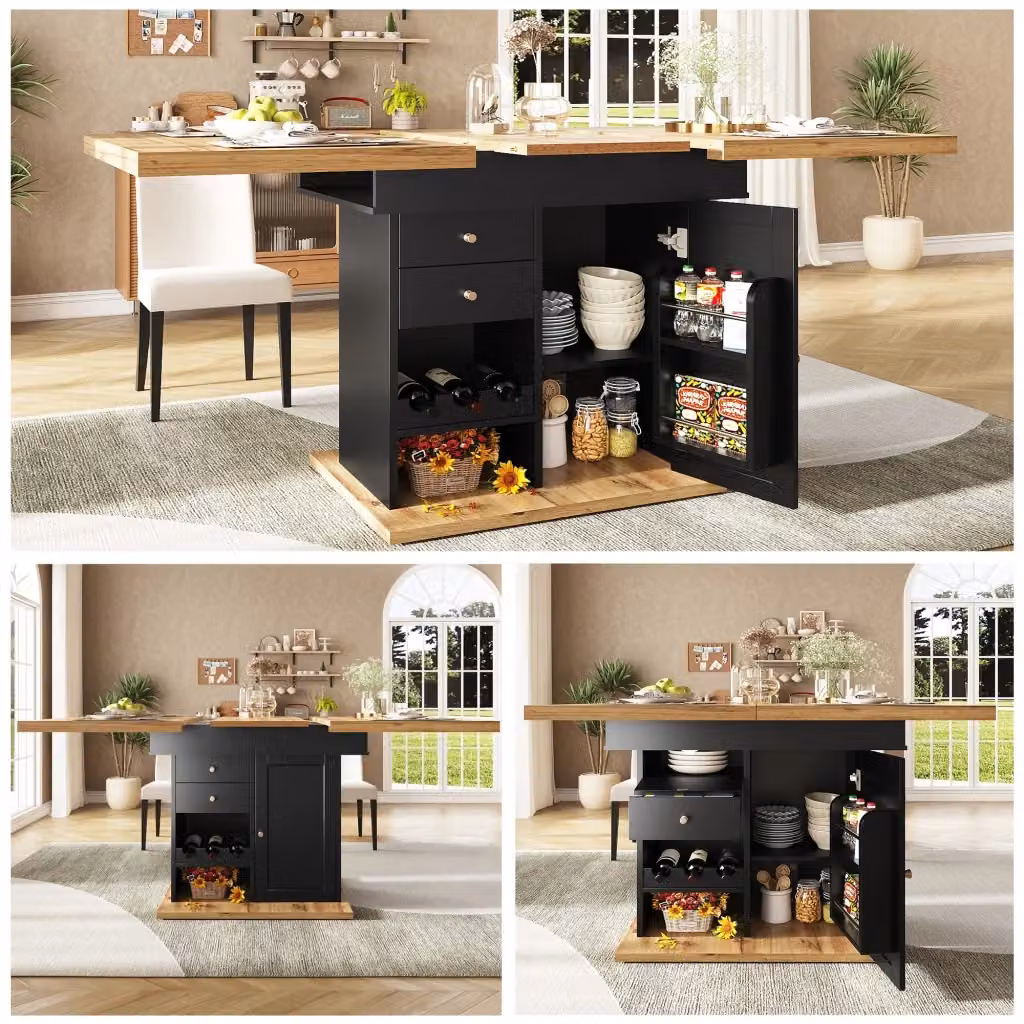 Tavolo rettangolare allungabile WISHDOR nero moderno in MDF e metallo L/P/H: 110-140 x 80 x 75 cm – 2