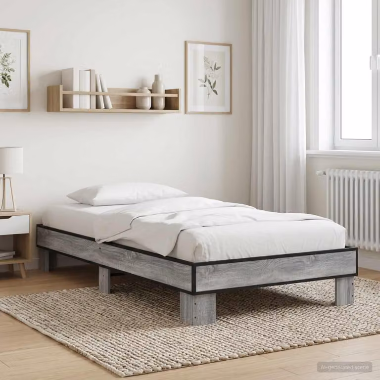 Struttura del letto moderna vidaXL in legno Sonoma grigio L/P/H: 203 x 80 x 83 cm