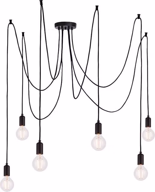 Lampada a sospensione industriale nera 6xE27 Endon