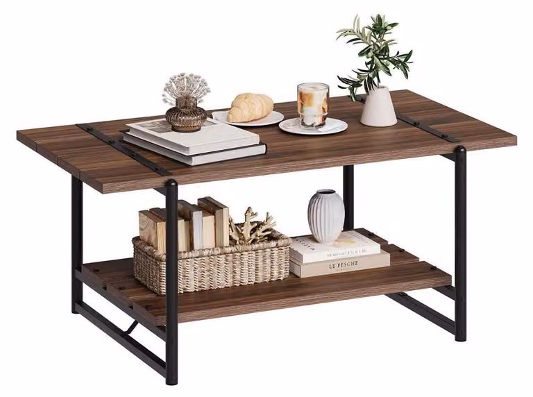 Tavolino da caffè, tavolino ausiliario, 1 ripiano, finitura rovere affumicato, dimensioni 103x55x46 cm, materiale: legno composito