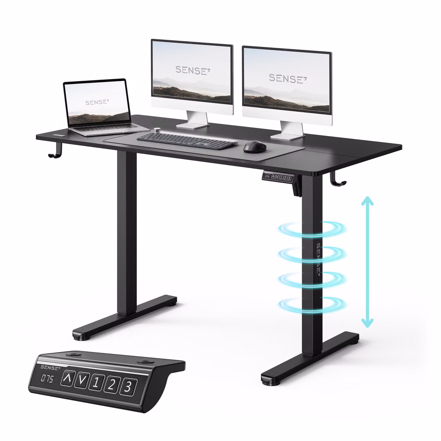 SENSE7 NOJO LIGHT Scrivania regolabile in altezza elettricamente 120x60 cm Nero Tavolo da gaming Tavolo da computer Scrivania in piedi Memory Home Office Tavolo per PC