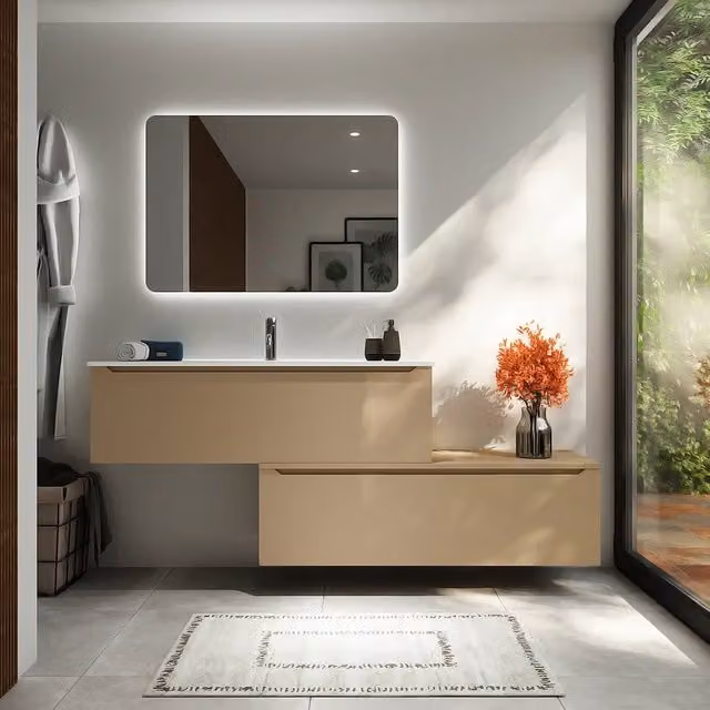 Mobile bagno sospeso modulare 120 cm sabbia opaco due cassetti con lavabo | Bako