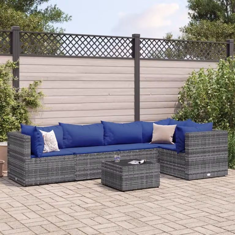 Maison Exclusive - Set Divani da Giardino 6 pz con Cuscini in Polyrattan Grigio