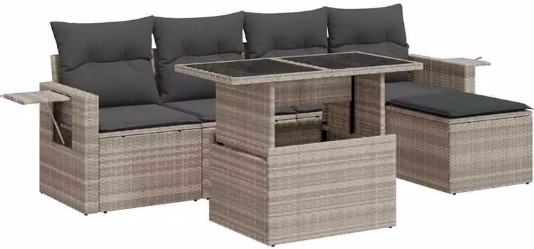 Set Divano da Giardino 6pz con Cuscini Grigio Chiaro Polyrattan