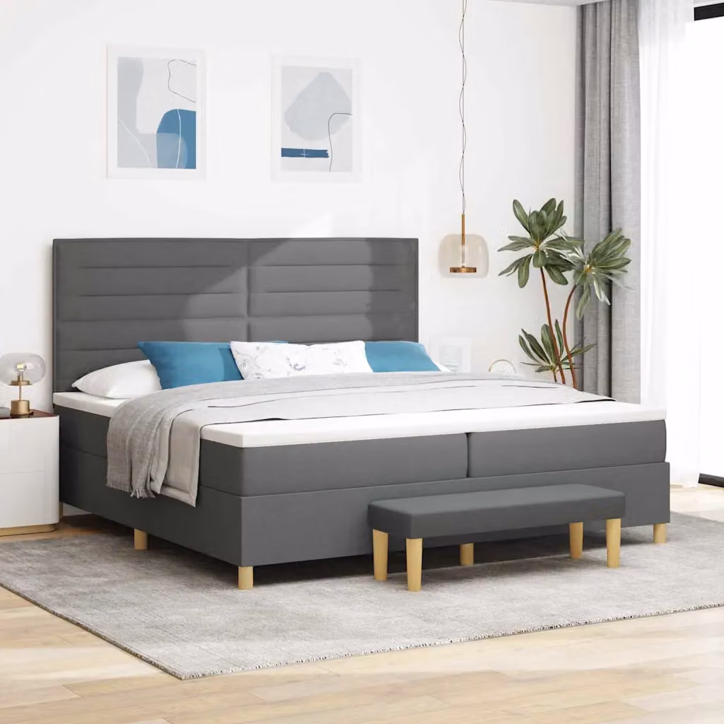 Letto matrimoniale vidaXL con testiera e panca, Grigio, L/P/H: 200 x 200 x 128 cm – 1
