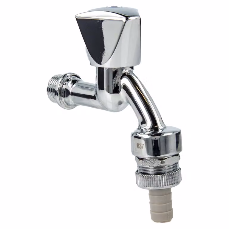Valvola di scarico tecuro 1/2 pollice, maniglia a cappuccio, aeratore per tubi DVGW, bocchettone per tubo flessibile, nastro sigillante - MS cromato lucido