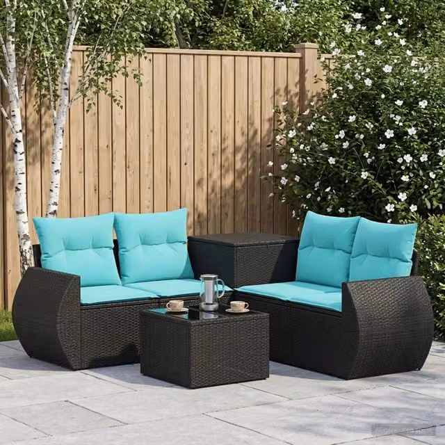Set di divani 6 pz Nero e Blu 55 x 55 x 37 cm 3447498