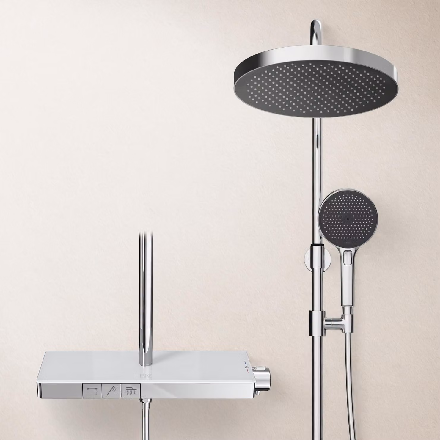 Sistema doccia EMKE con termostato - set di rubinetteria per doccia in acciaio inox, doccetta a 3 getti, doccia a pioggia rotonda, rubinetteria per vasca e doccia, cromo F22