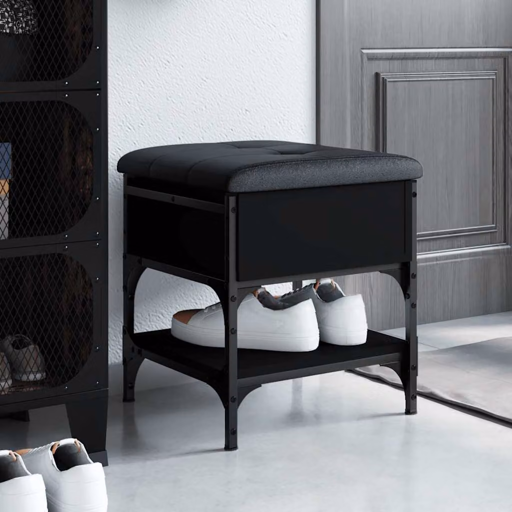 vidaXL Scarpiera con Panca Moderna Nera in Legno e Metallo L: 42 cm, P: 42 cm, H: 45 cm