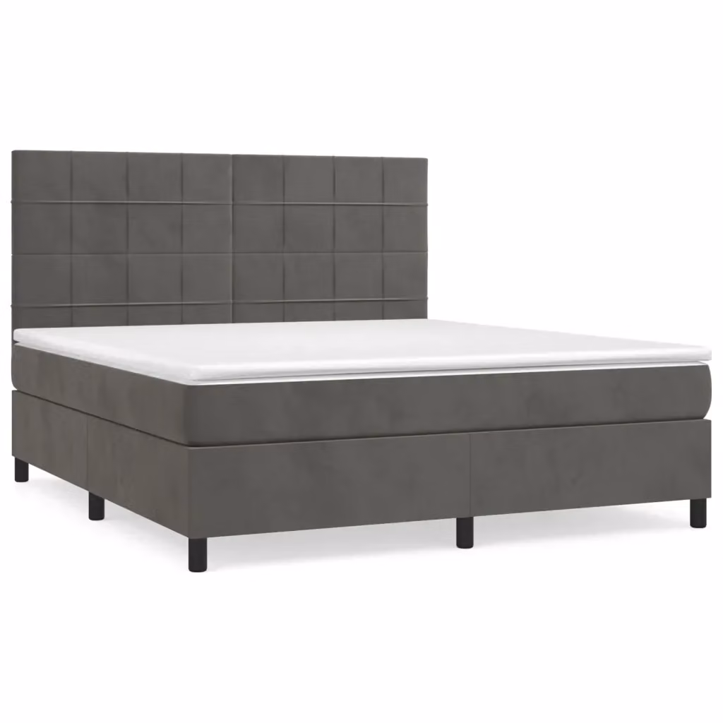 Letto Ibrido con Giroletto a Molle e Materasso vidaXL in Velluto Grigio e Bianco L/P/H: 160 x 200 x 128 cm – 2