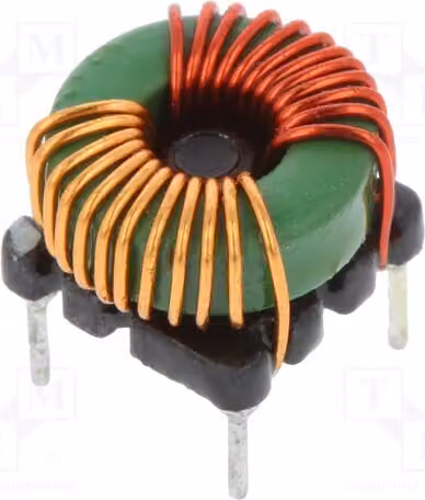 1x Induttore: Filo 500 VDC, tipo ad anello TCK-050, induttanza del 35%, resistenza serie di 35 mΩ, induttanza di 325 uH, corrente nominale di 3,3 A, per montaggio su foro passante, temperatura di esercizio da -40°C a +105°C