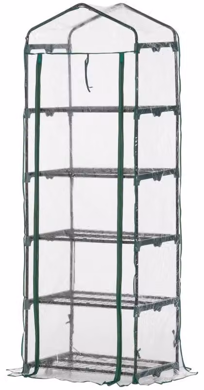 Serra da giardino Moonbite con 5 ripiani, dimensioni 69 x 49 x 193 cm, mini serra trasparente con struttura in tubi d'acciaio, ideale per la coltivazione di piante, realizzata in plastica trasparente