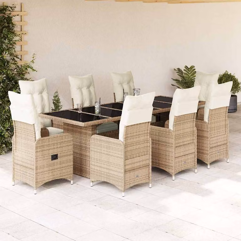 vidaXL Set da Bistrò da Giardino 9 pz in Polyrattan con Cuscini Beige e Bianco