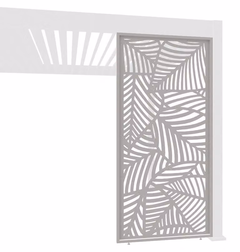 Pannello decorativo laterale per pergola, design a foglia, alluminio, color avorio, finitura sabbia