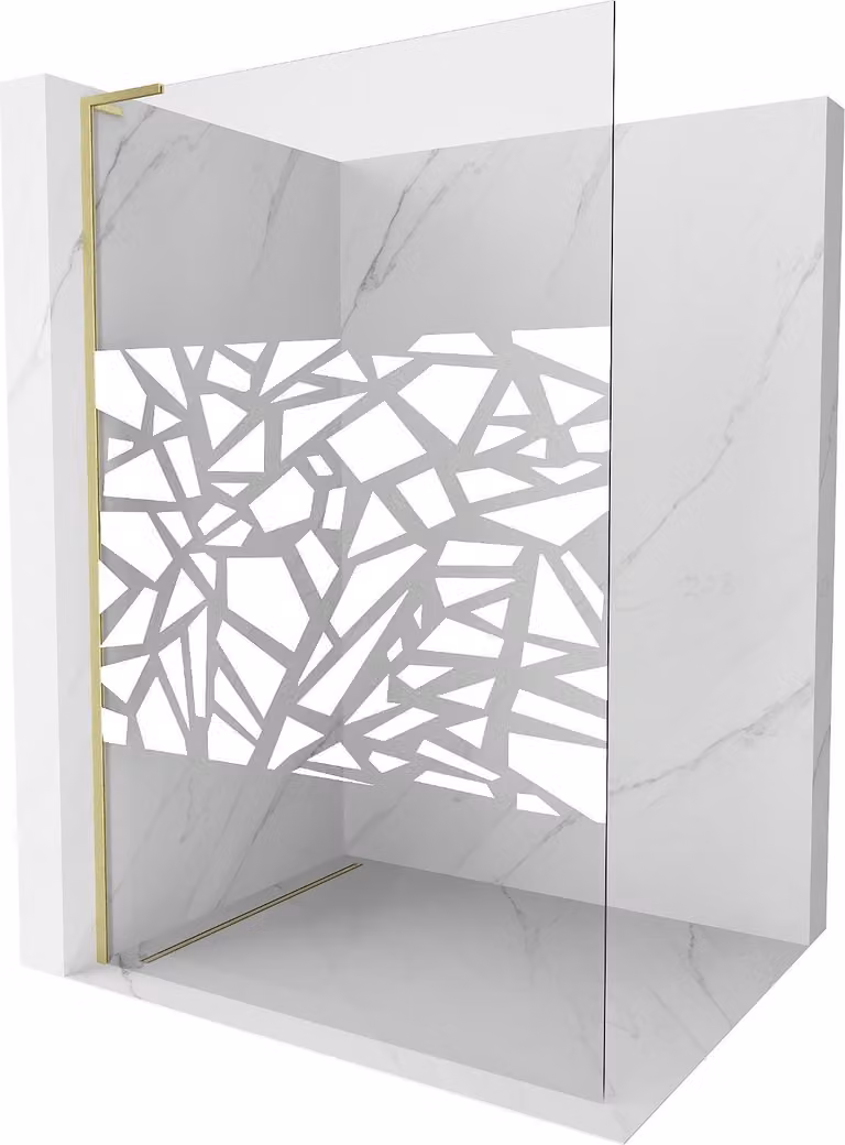 Mexen Kioto L parete doccia Walk-in 70 x 200 cm, motivo bianco, oro spazzolato - 800-070-103-55-85