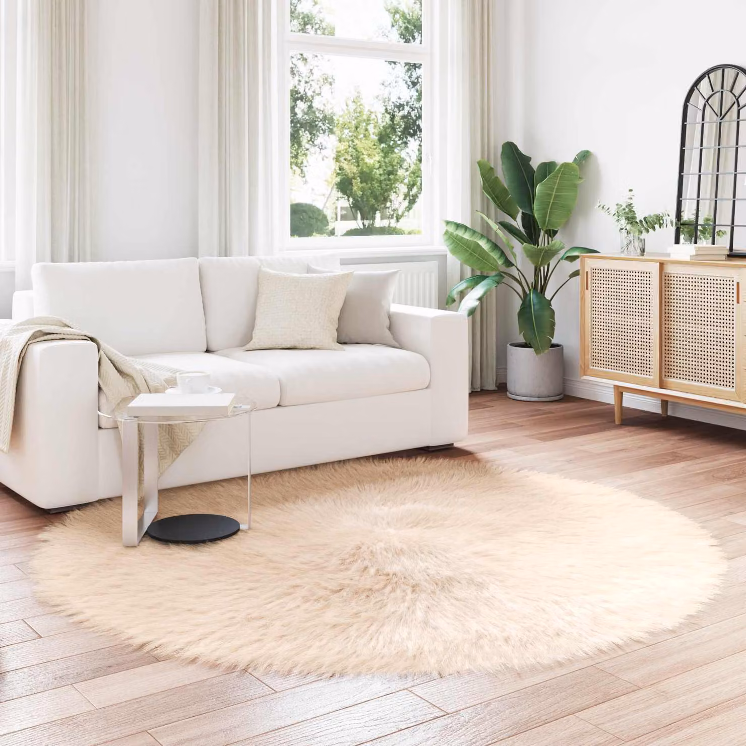 Tappeto rotondo moderno vidaXL in poliestere beige Ø 200 cm