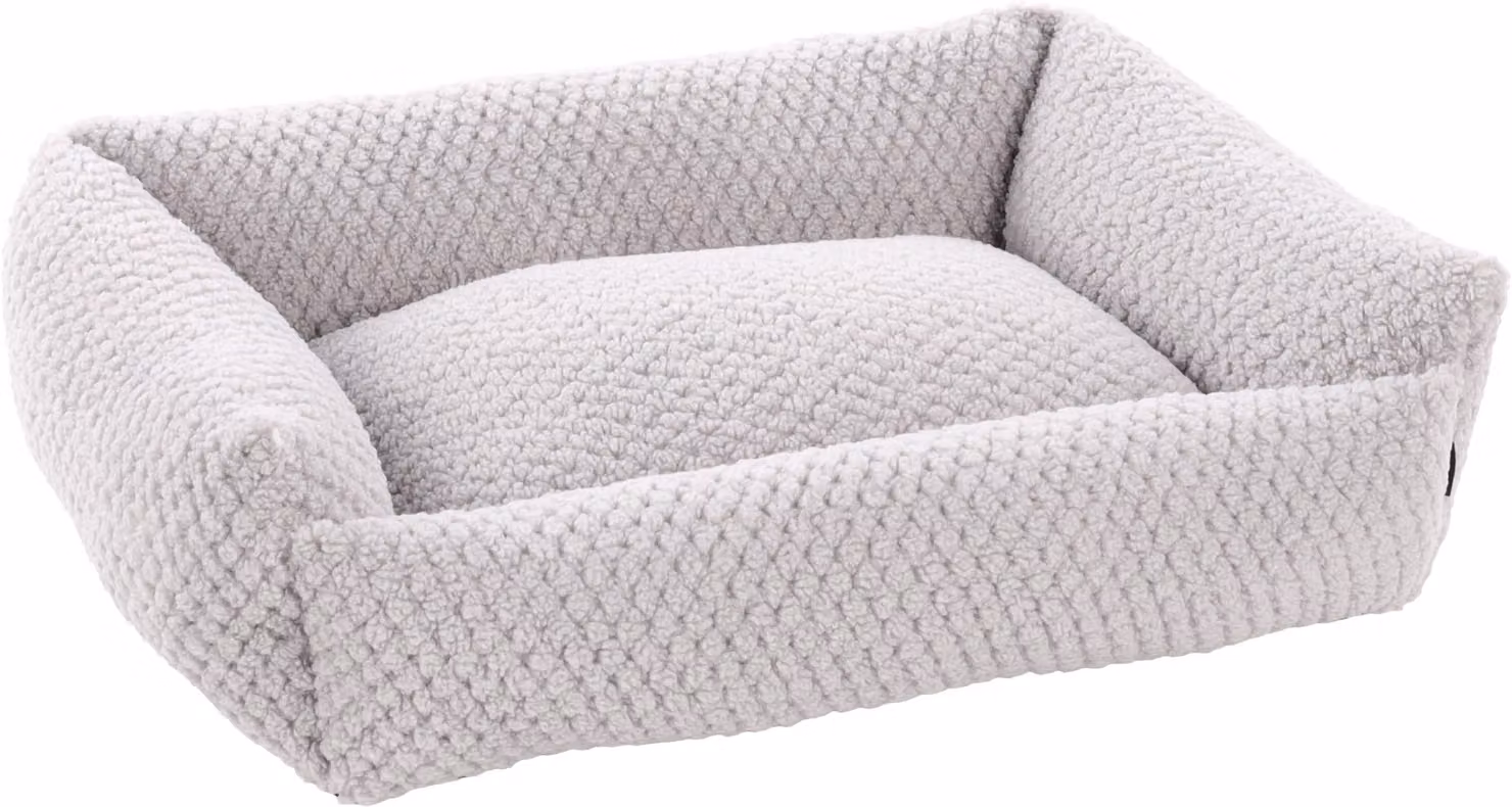 Cesto rettangolare in tessuto Jacquard, colore grigio, marca Flamingo. Dimensioni: 65x50x20 cm. Lavabile. Base antiscivolo
