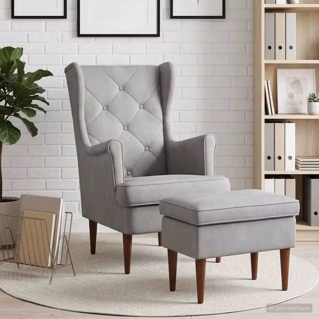 Divano Sedia-Poltrona con Ottomano 2 pz Grigio Chiaro Velluto 781410
