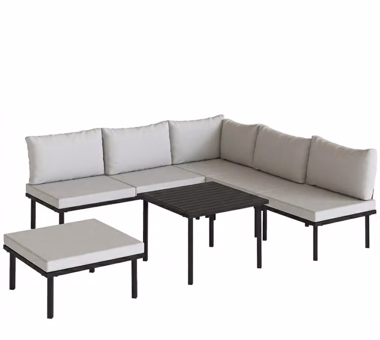 Set da giardino per il relax, composto da 6 pezzi, adatto per 5-6 persone | Colore: Grigio chiaro | Dimensioni: 176x234x64 cm