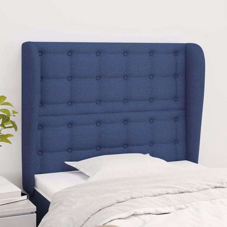 Testiera ad orecchio vidaXL in tessuto blu con struttura in legno e pannello imbottito L: 93 cm, P: 23 cm, H: 118/128 cm