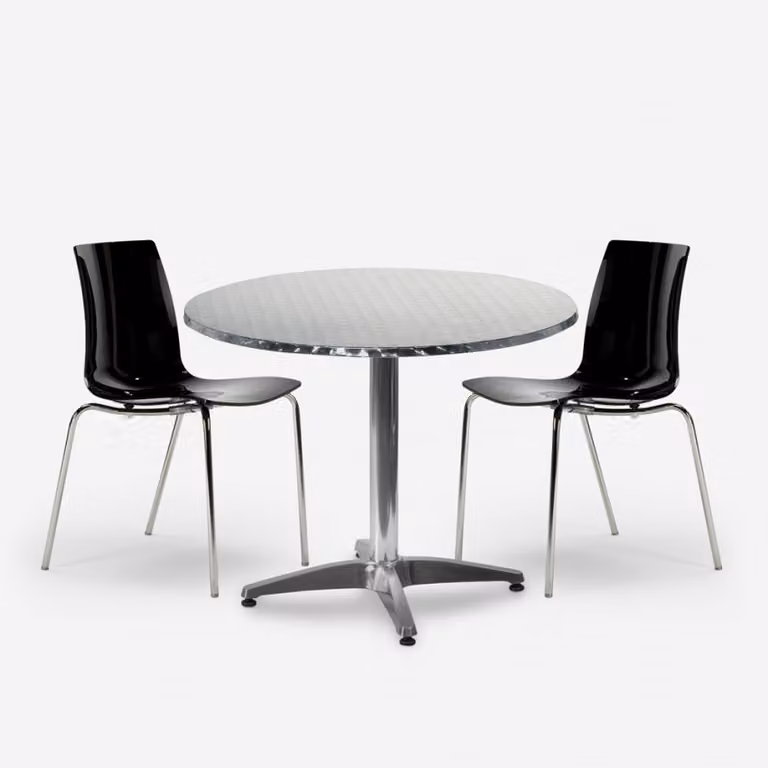 Set da giardino con 2 sedie moderne e tavolo rotondo da 70 cm in acciaio Remos - nero