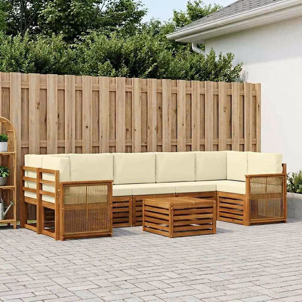 Set di divani da esterno vidaXL 8 pz in legno di acacia con tavolo da caffè, colore naturale e crema