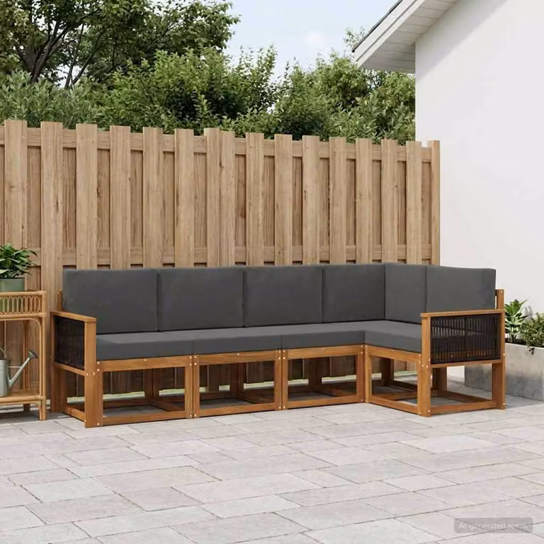 Set di divani da esterno vidaXL 5 pz a forma di L in legno di acacia con cuscini beige e antracite