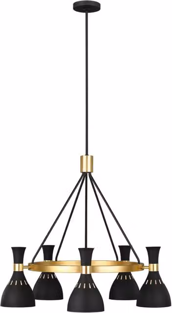 Lampadario Joan nero ottone ossidato 5xE27 60W Feiss