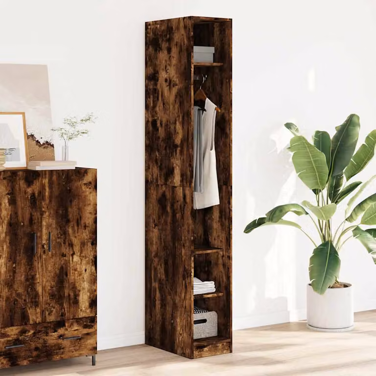 Armadio vidaXL in legno Rovere Fumo con ante a battente e ripiani, L/P/H: 50 x 30 x 200 cm