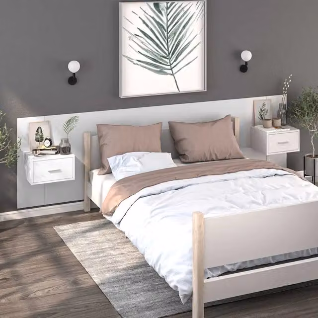 Set di 2 comodini a parete Design Mania bianchi in stile moderno