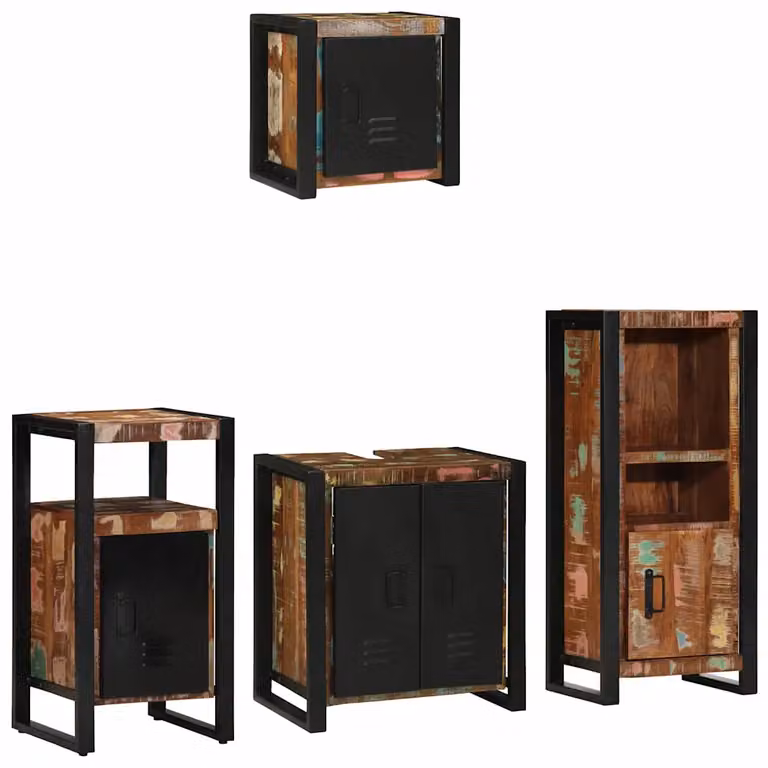 vidaXL Mobile per il bagno moderna in legno e metallo multicolore e nero con ante a cerniera e ripiani interni, L/P/H: 60.0 x 35.0 x 55.0 cm