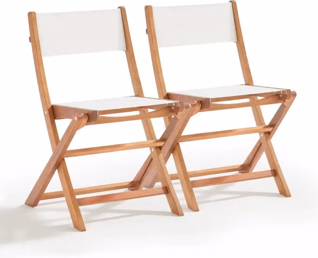 Oviala - Set di 2 sedie pieghevoli in legno di eucalipto e tessuto bianco