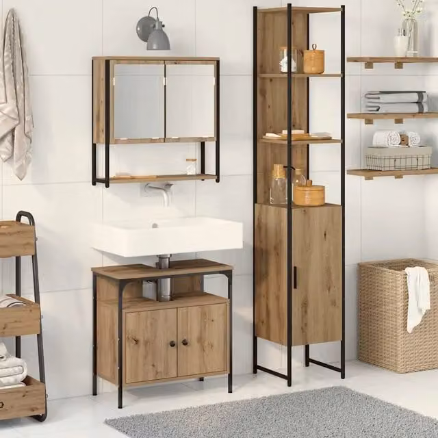 Set di mobili per il bagno 3 pz Rovere artigianale 3334371