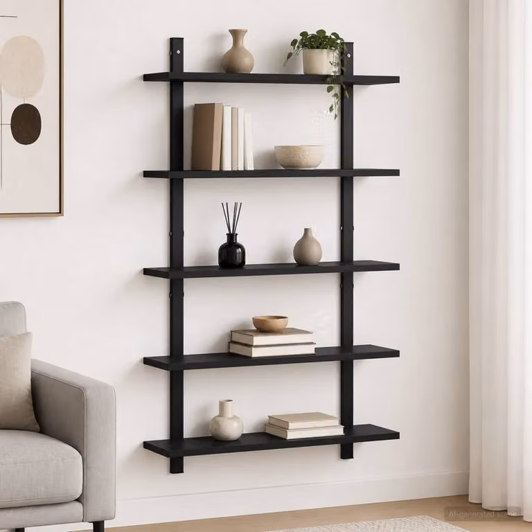 Scaffale da parete moderno vidaXL in legno nero, L 60.5 x P 13.5 x H 102.5 cm