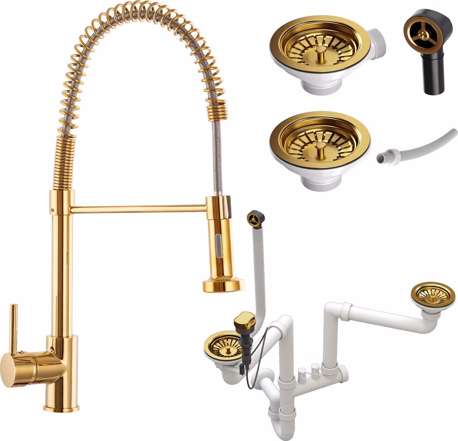 Granitan - Rubinetto da cucina - Rubinetto per lavello - Oro - con sifone dorato - Rubinetto da cucina - SPIRAL GOLD