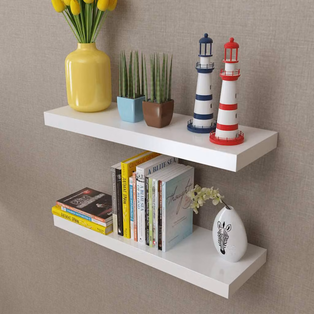 Set di 2 mensole a muro vidaXL bianche in MDF per libri e DVD