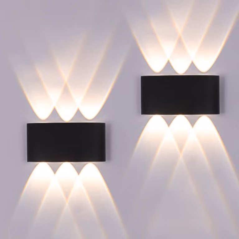 Lampade a parete LED, set da 2, 12W, 1200 lumen, grado di protezione IP65, alluminio, colore nero, temperatura di colore 3000K
