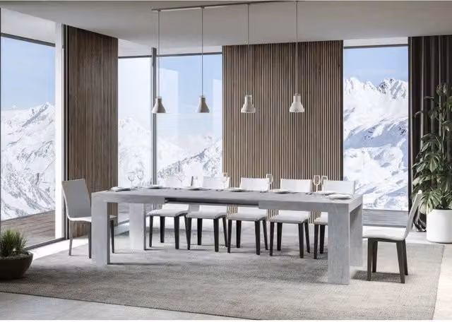 Tavolo allungabile rettangolare ITAMOBY in finitura cemento grigio con piano in materiale composito