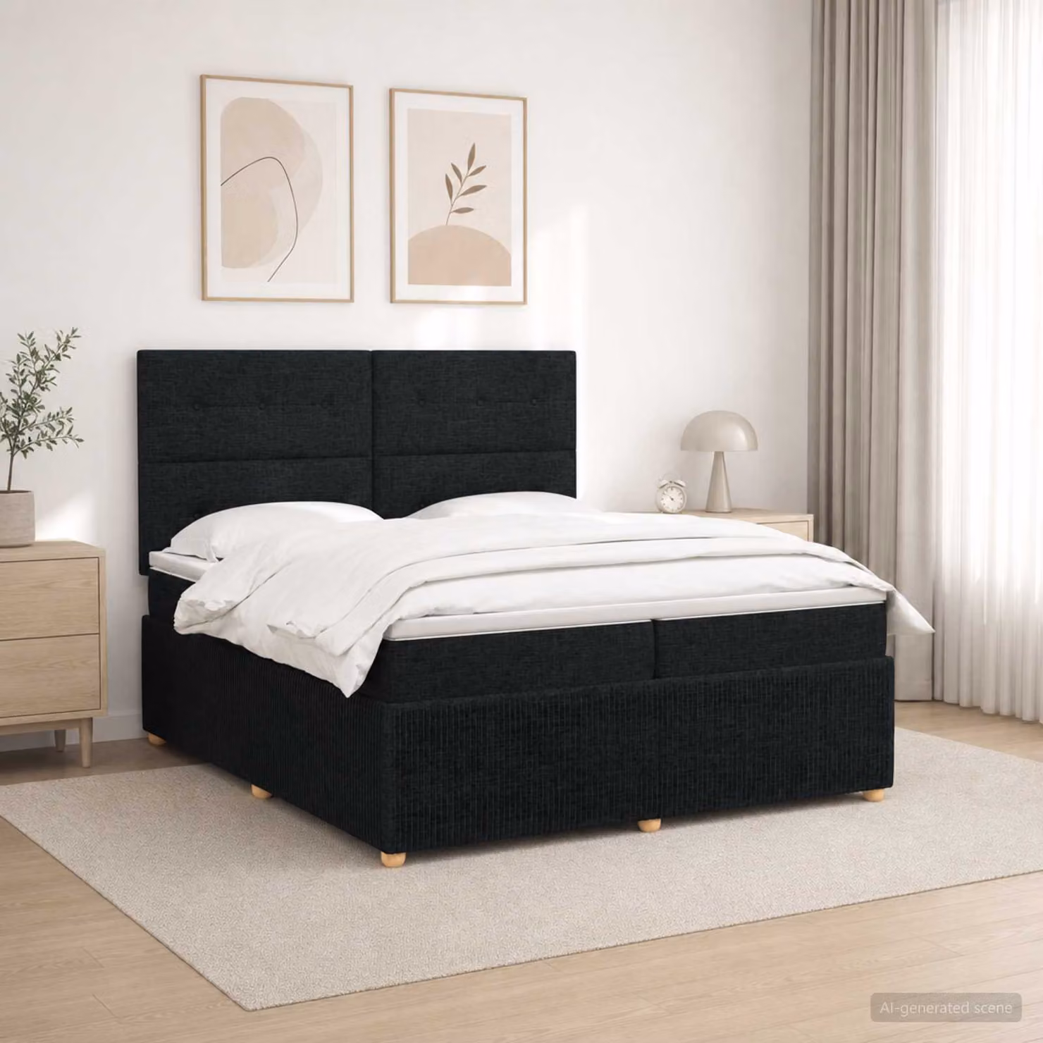 Letto Box Spring vidaXL con Materasso Ibrido e Illuminazione LED, Nero, L/P: 200 x 200 cm