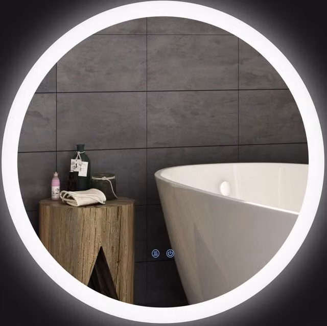 Specchio da bagno LED rotondo Ø70 cm in metallo bianco antiappannamento IP44 –