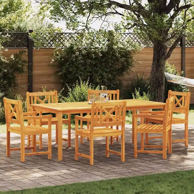 Set da pranzo per giardino e terrazzo vidaXL in legno di acacia marrone, composto da 7 pezzi per 6 persone