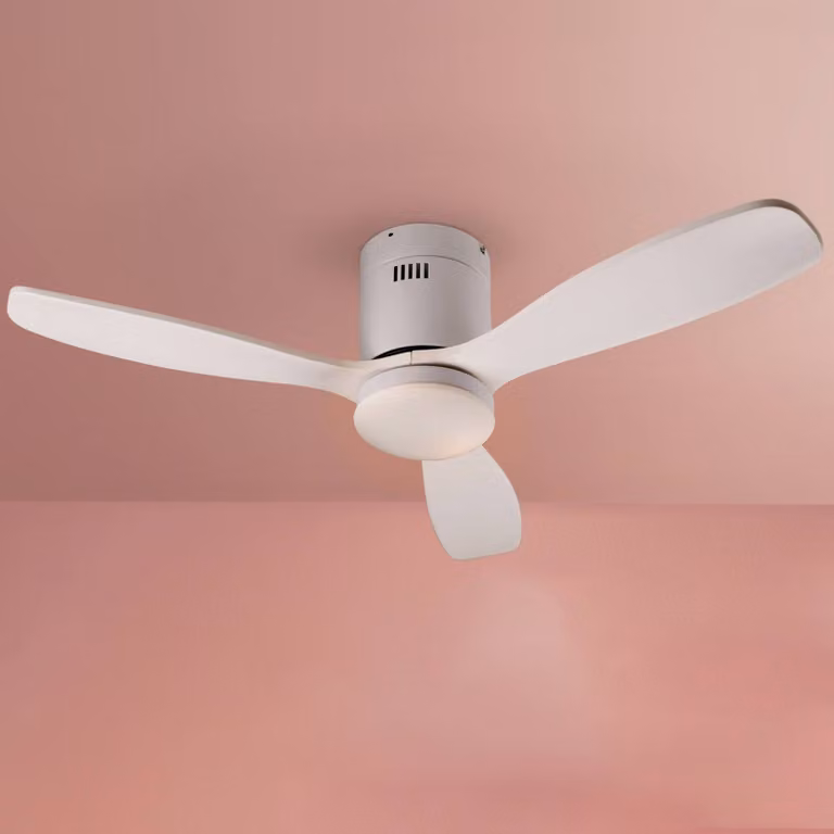 Schuller Valencia Ventilatore da soffitto Siroco Mini, DC, silenzioso, bianco, CCT dimmerabile, Bianco / Opale, Soggiorno / Sala da pranzo, Legno, Moderno