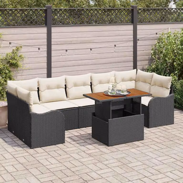 Maison Exclusive - Set da giardino composto da 8 pezzi, divano in rattan sintetico nero