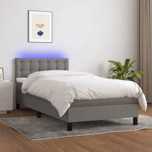 Letto a Molle Materasso e LED Grigio Scuro 80x200 cm in Tessuto 3133430