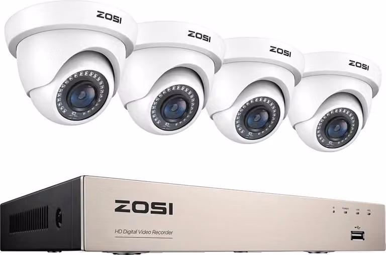 Sistema di telecamere di sicurezza, rilevamento AI, visione notturna, 4 telecamere bianche, 1T