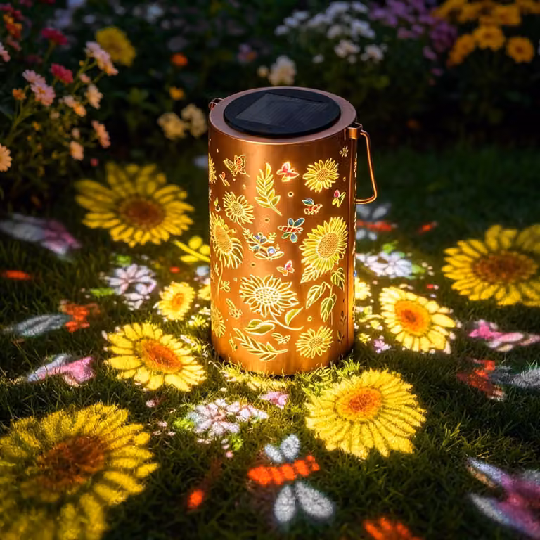 Lampada solare a forma di girasole, da appendere, grado di protezione IP44, realizzata in metallo, con tecnologia LED, confezione singola