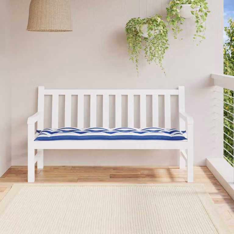 vidaXL Cuscino per Panca Rettangolare Multicolore Bianco e Blu in Tessuto Oxford Idrorepellente e Traspirante L/P/H: 150 x 50 x 7 cm
