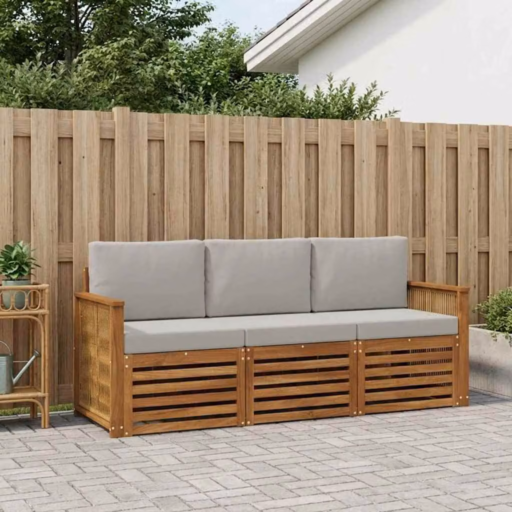 Set di divani da giardino vidaXL in legno di acacia massello con cuscini inclusi, moderno, marrone e grigio