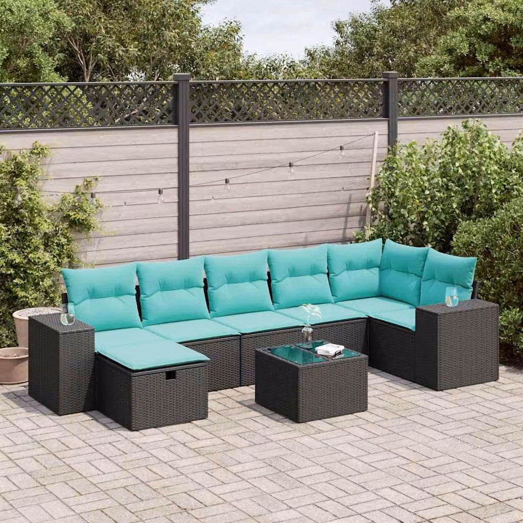 Maison Exclusive - Set da giardino 8 pezzi con cuscini in polyrattan nero